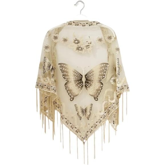 Women’s Elegant Butterfly Print Shawls Wraps Beige - Picture 6 of 6